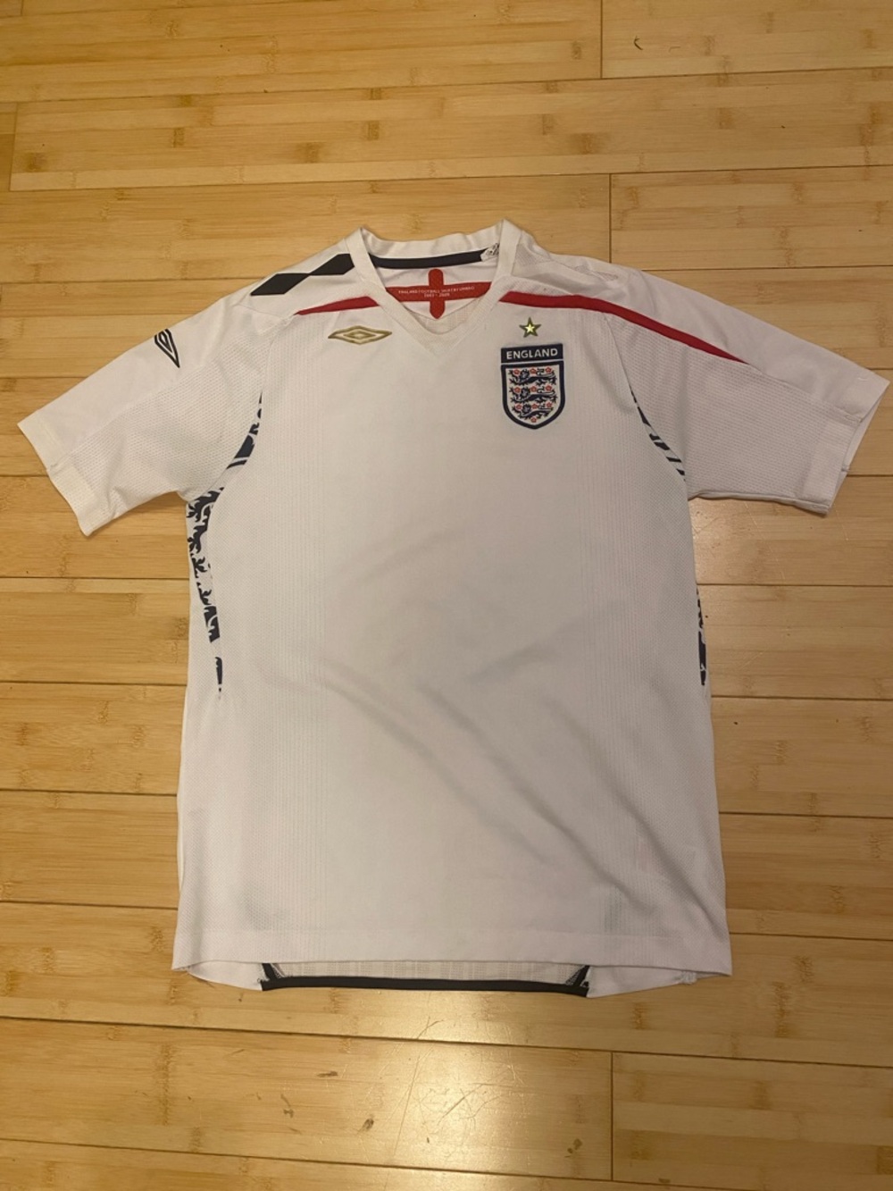 Umbro England White Soccer Jersey with Navy and Red Accents